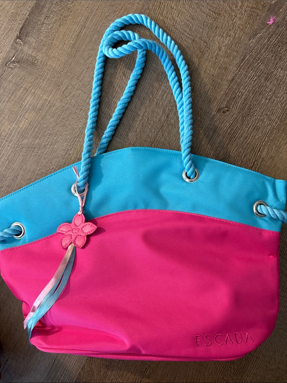 Escada Pink and Turquoise Rope-Handle Tote